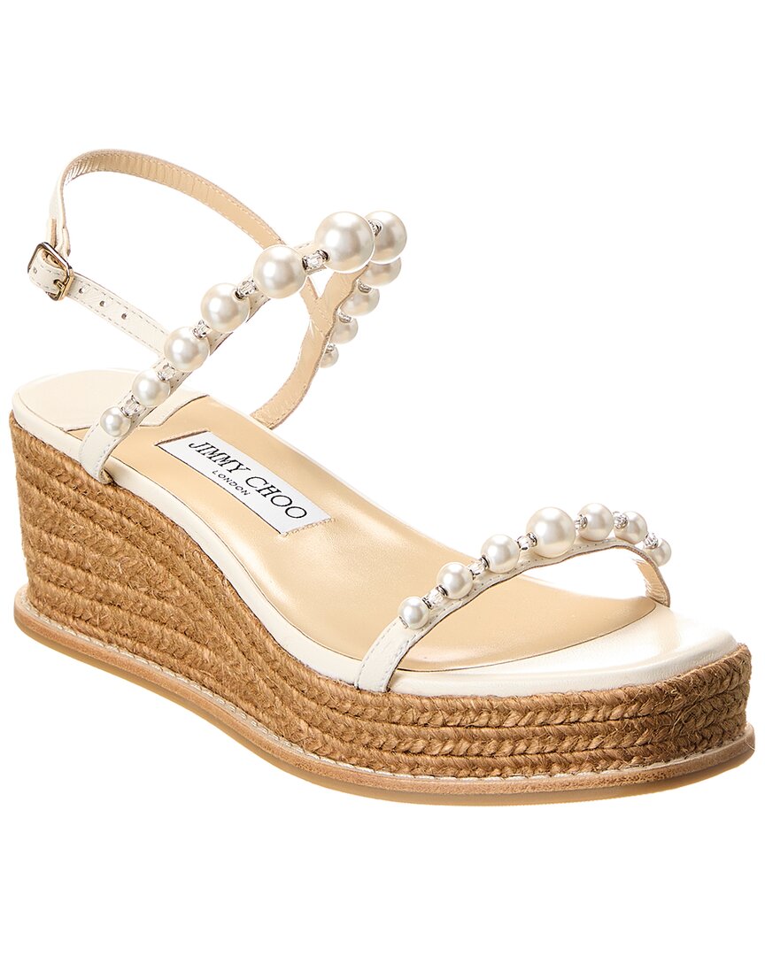 Shop Jimmy Choo Amatuus 60 Leather Wedge Sandal In White