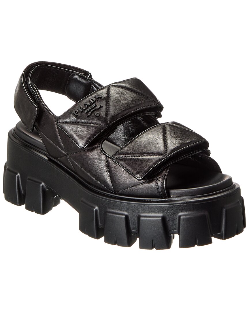PRADA Size 8 Black Leather Platform Sandals