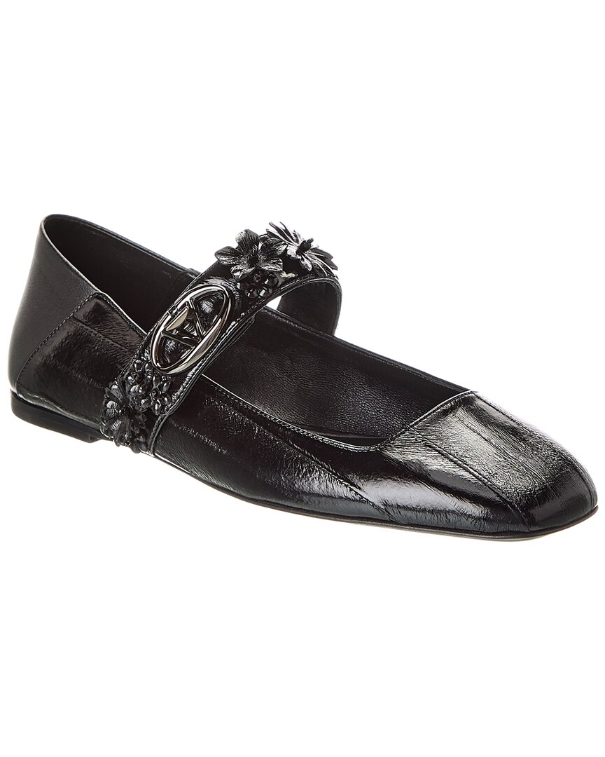 Valentino Floral Applique Leather Ballerina Flat