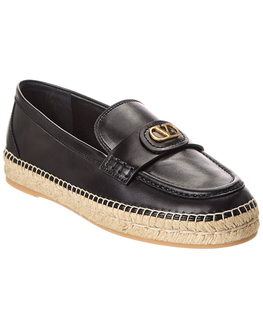 Valentino Vlogo Signature Leather Espadrille In Black