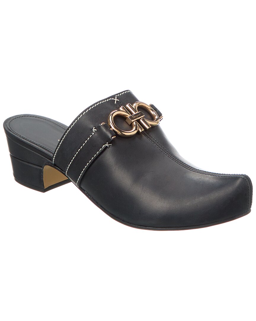 Shop Ferragamo Phobos Leather Mule In Black