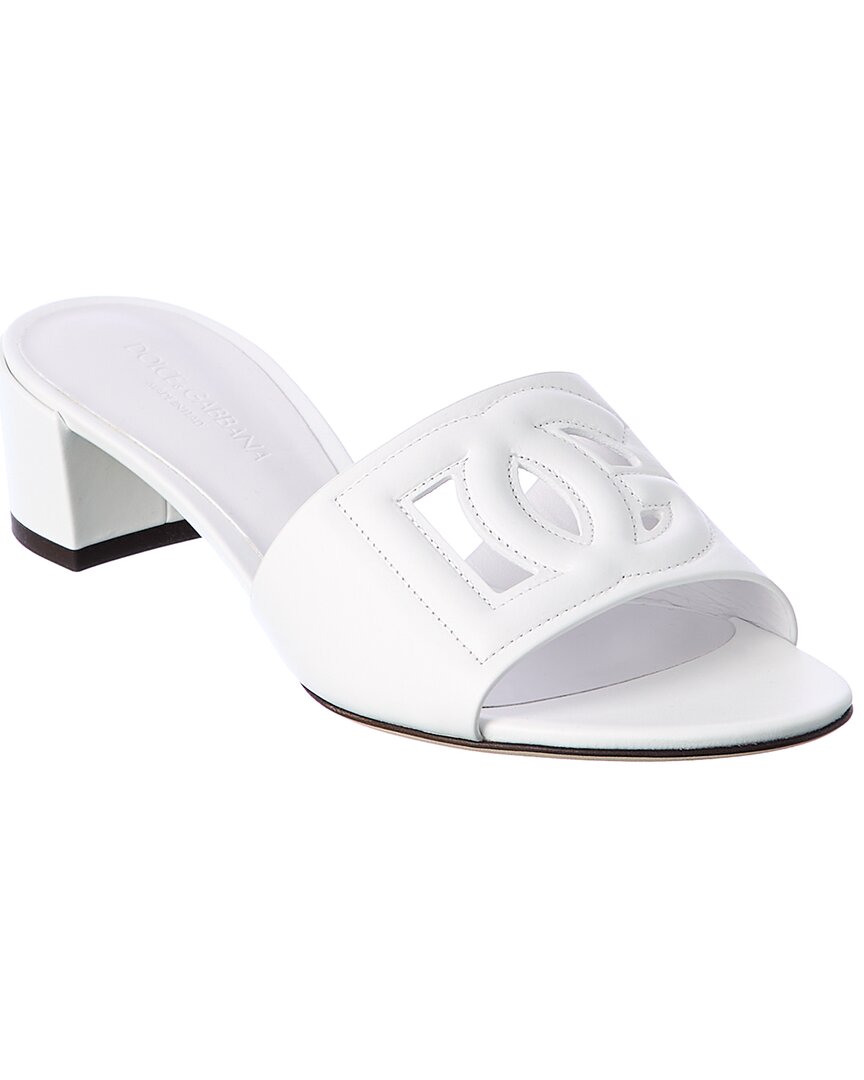 Dolce & Gabbana Dg Logo Leather Sandal In White