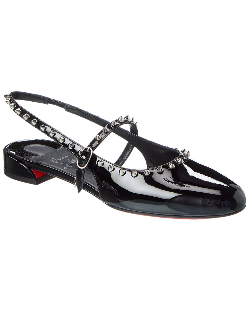 Christian Louboutin Sweet Janispikes Studded Patent-leather Slingback Flats