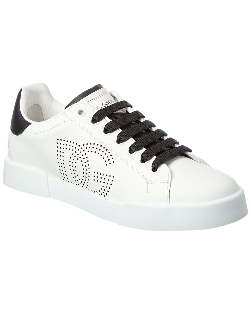 Dolce & Gabbana 'portofino Light' White Sneakers With Perforated Logo On The Side And Logo Patch On The Tongue In White