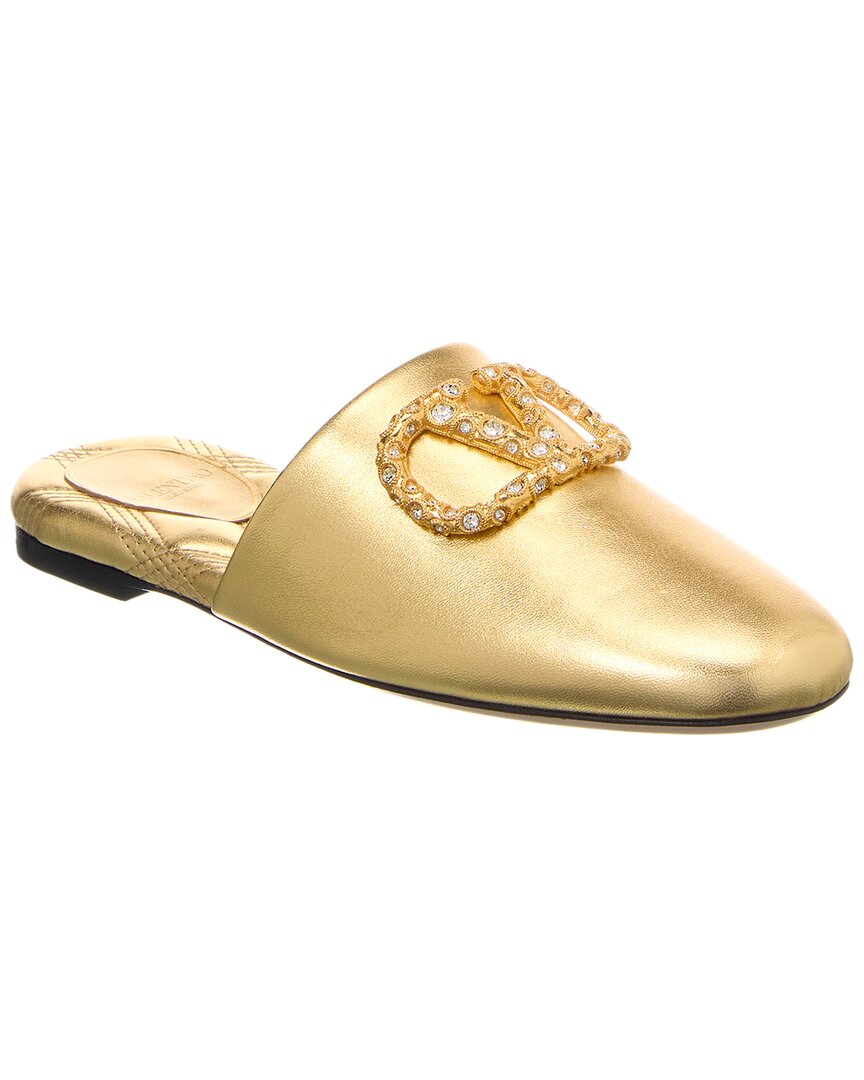 Valentino Vlogo Signature Leather Mule In Gold
