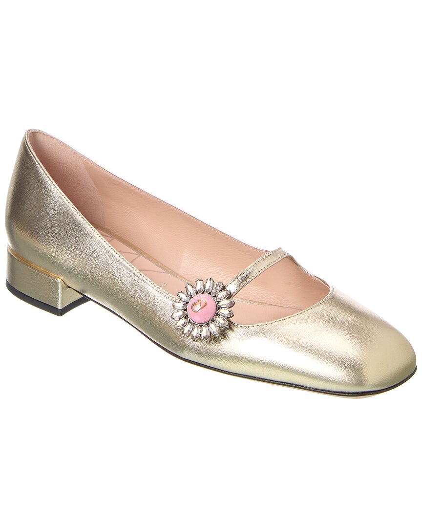 Valentino Mary Jane Metallic Leather Ballet Flats In Gold
