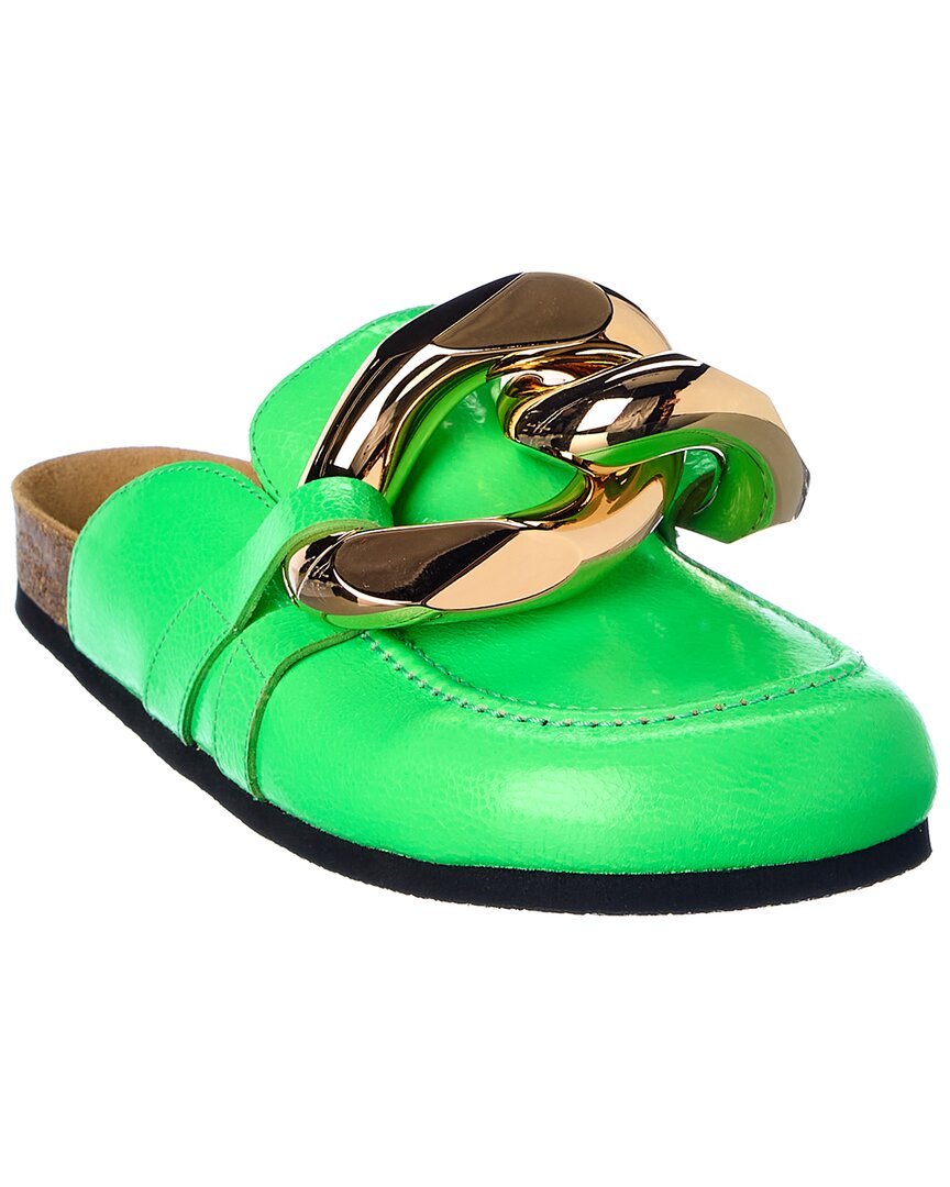 Shop Jw Anderson Chain Leather Mule In Green