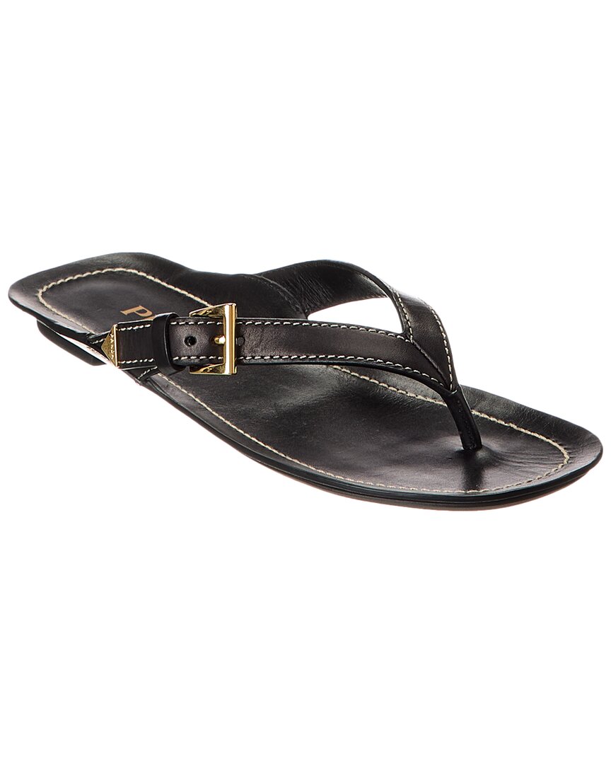 Prada Logo Leather Sandal In Black