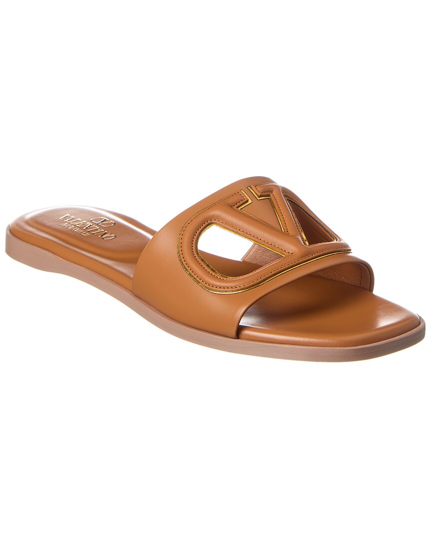 Valentino Vlogo Cut-out Flat Sandals In Brown