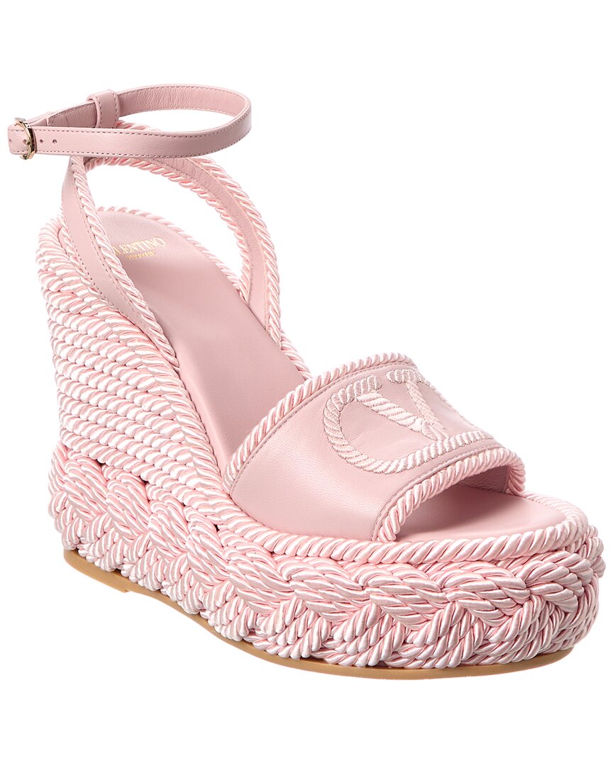 Shop Valentino Vlogo Silk Torchon 130 Leather Wedge Sandal In Pink