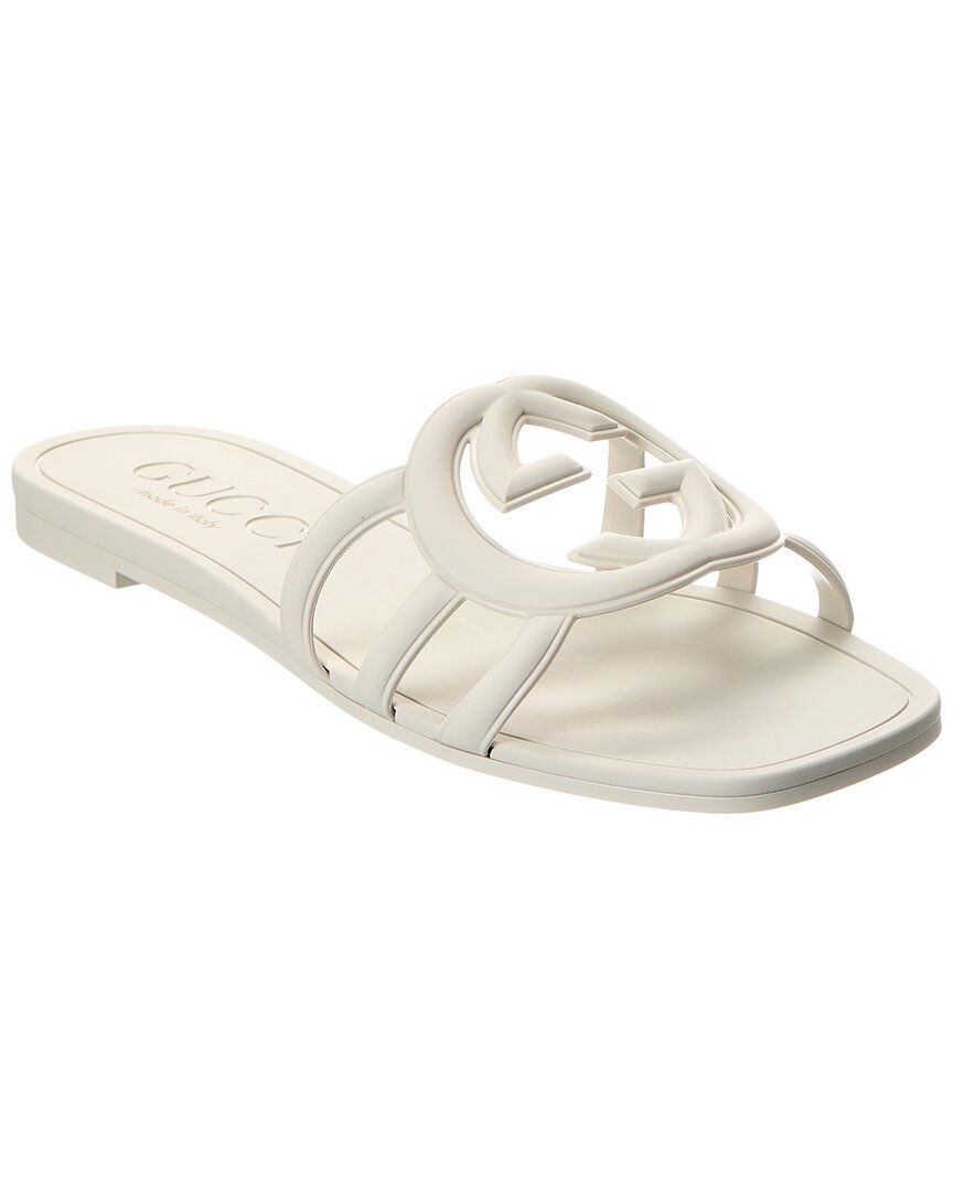 Gucci Slide Sandal With Interlocking Cut-out In White