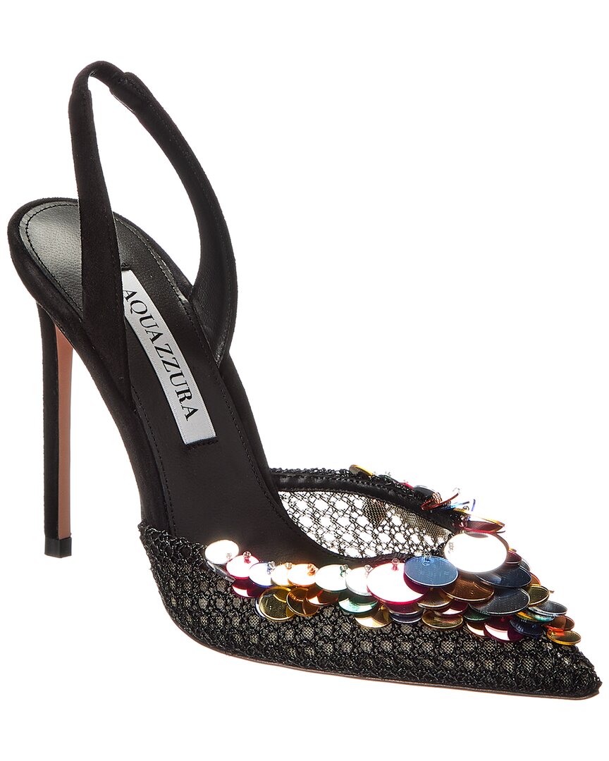 Aquazzura Can Can 105 Sequined Mesh And Suede Slingback Pumps