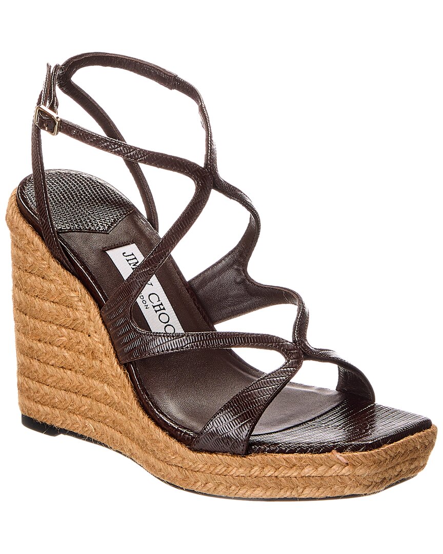 JIMMY CHOO JIMMY CHOO AYLA 110 LIZARD-EMBOSSED LEATHER WEDGE SANDAL