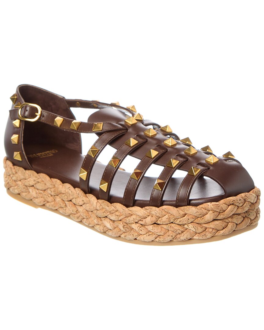 Valentino Rockstud 30 Leather Platform Sandal In Brown