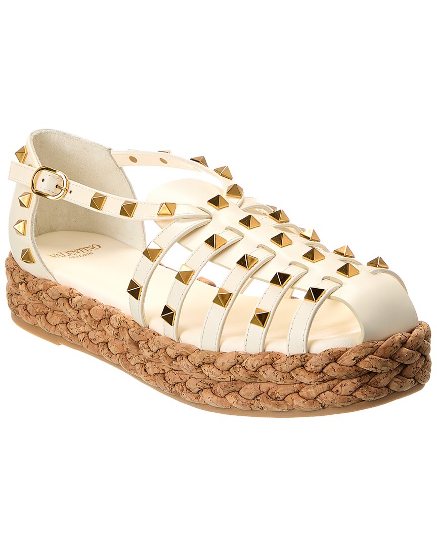 Valentino Rockstud 30 Leather Platform Sandal In White