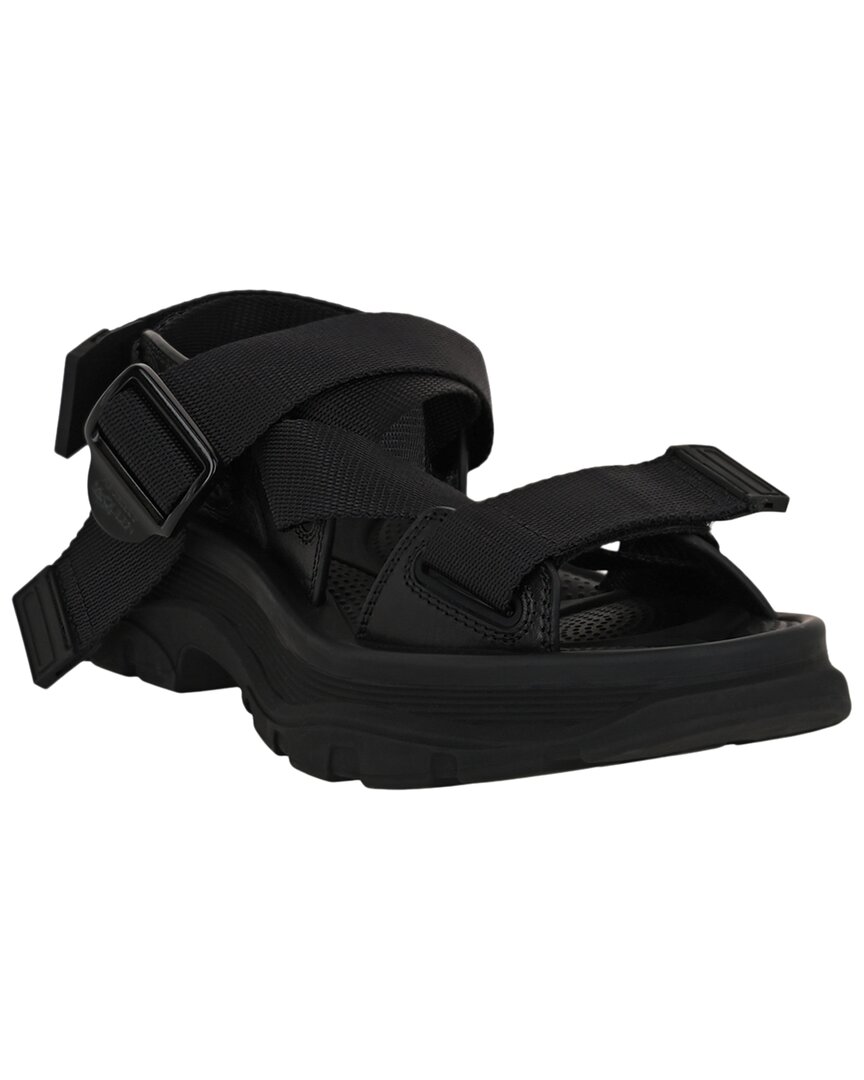 Alexander Mcqueen Flat Strappy Sandals In Black