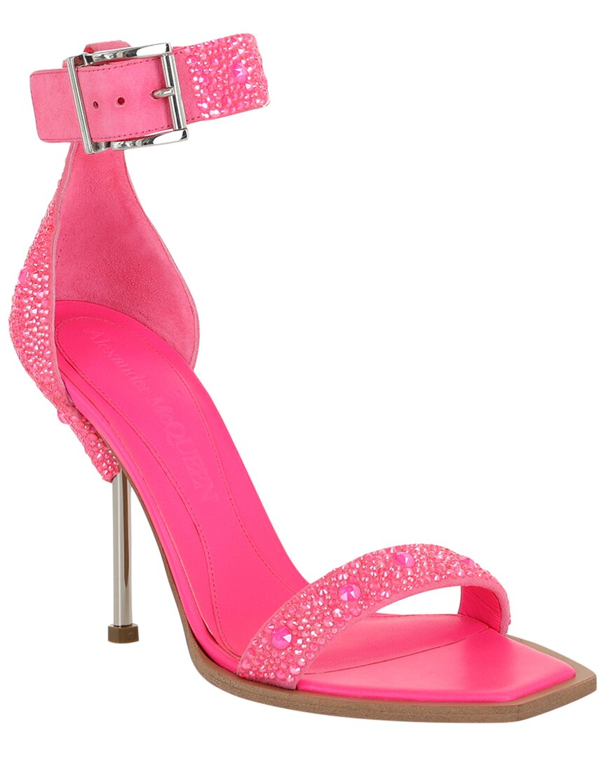 Alexander Mcqueen Crystal Embellished Heel Sandals In Pink