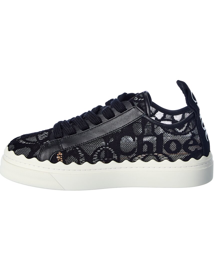 Shop Chloé Lauren Lace & Leather Sneaker In Black