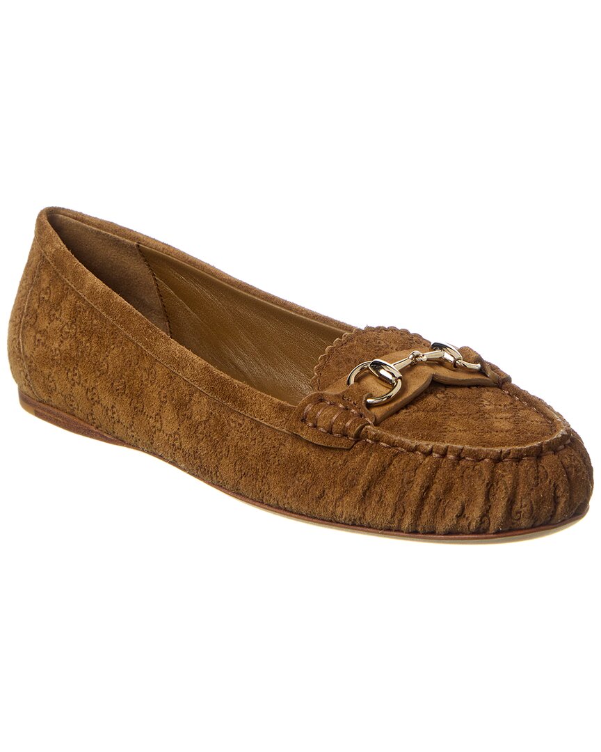 Gucci Beige Ballet Shoes With Horsebit And Bow Detail In Gg Canvas Woman