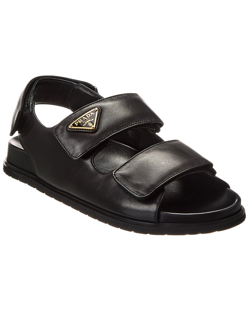 Prada Open-toe Black Lamb Leather Sandals With Adjustable Straps In Black