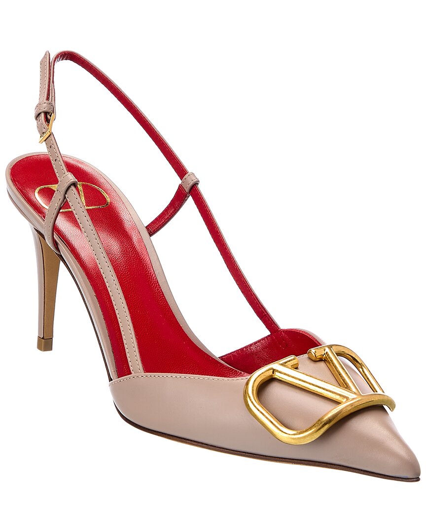 Valentino Womens Blush Vlogo 80 Pointed-toe Leather Slingback Courts In Beige
