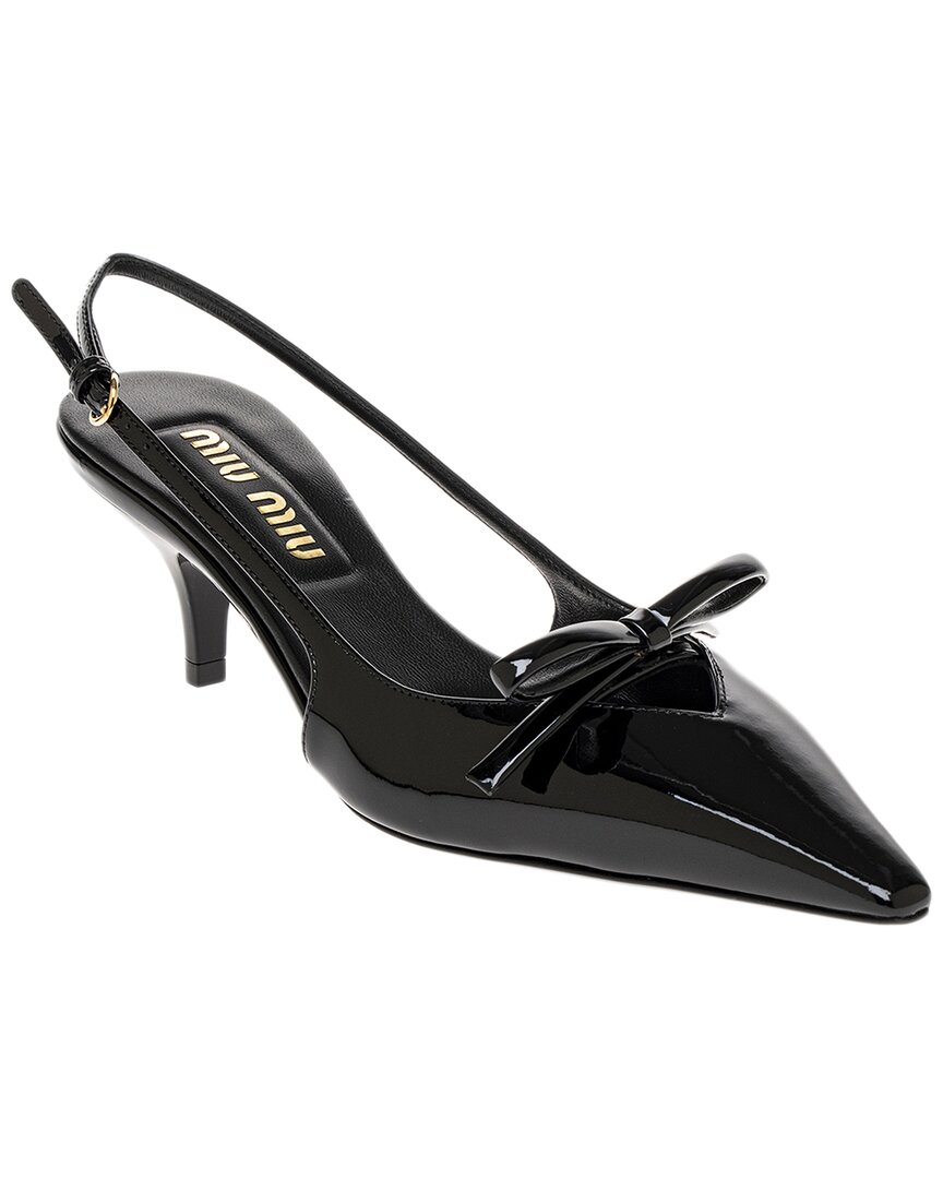 Miu Miu Patent Leather Slingback Pumps With Straps In Black
