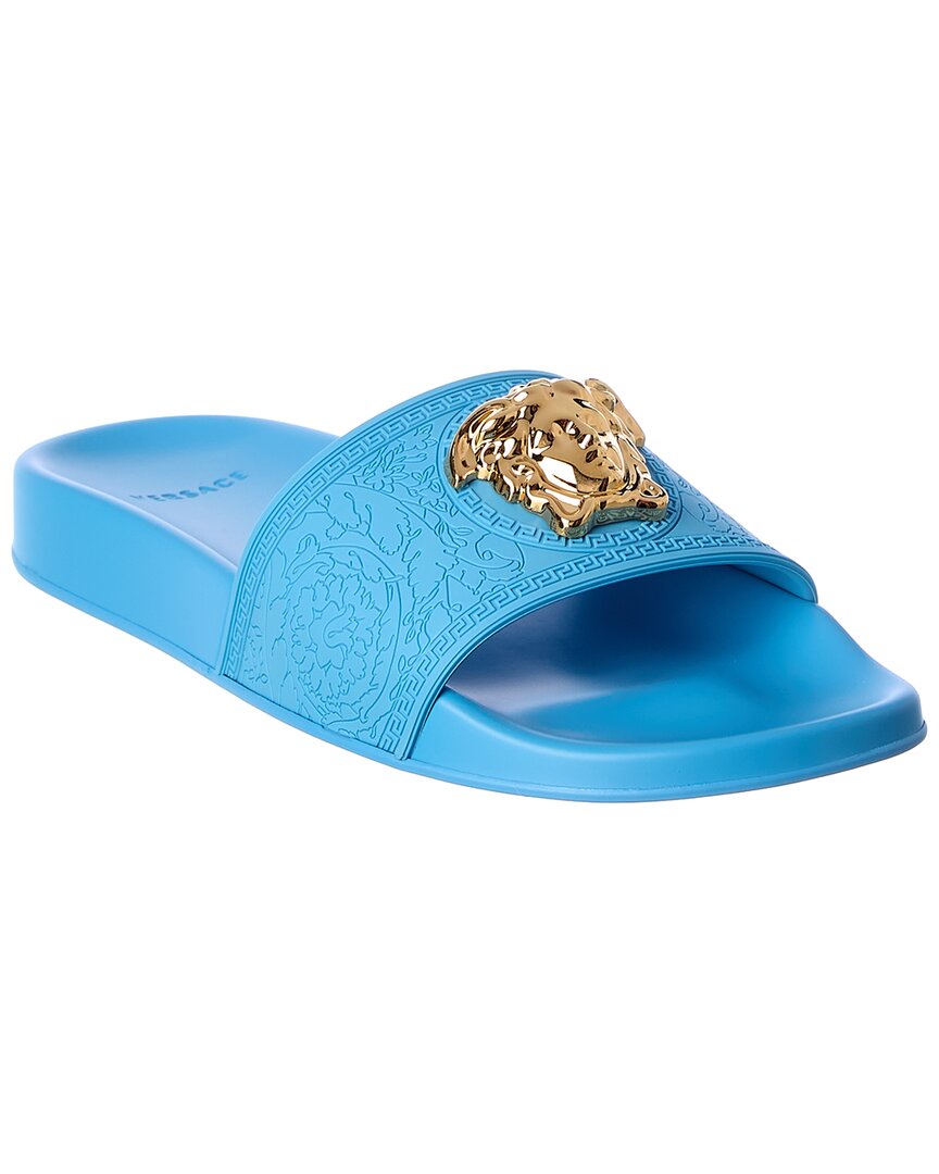 Versace Medusa Head Plaque Slides In Blue