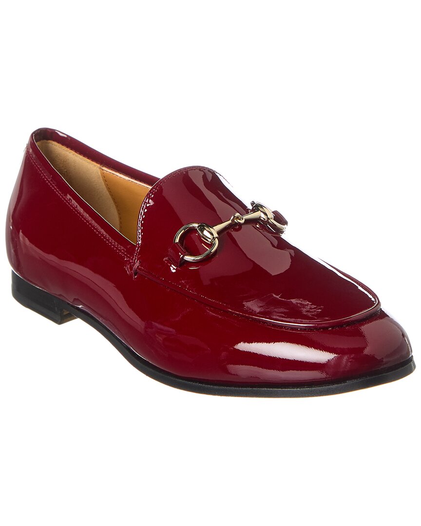 Gucci Almond Toe Leather Loafers With Metallic Hardware In Red