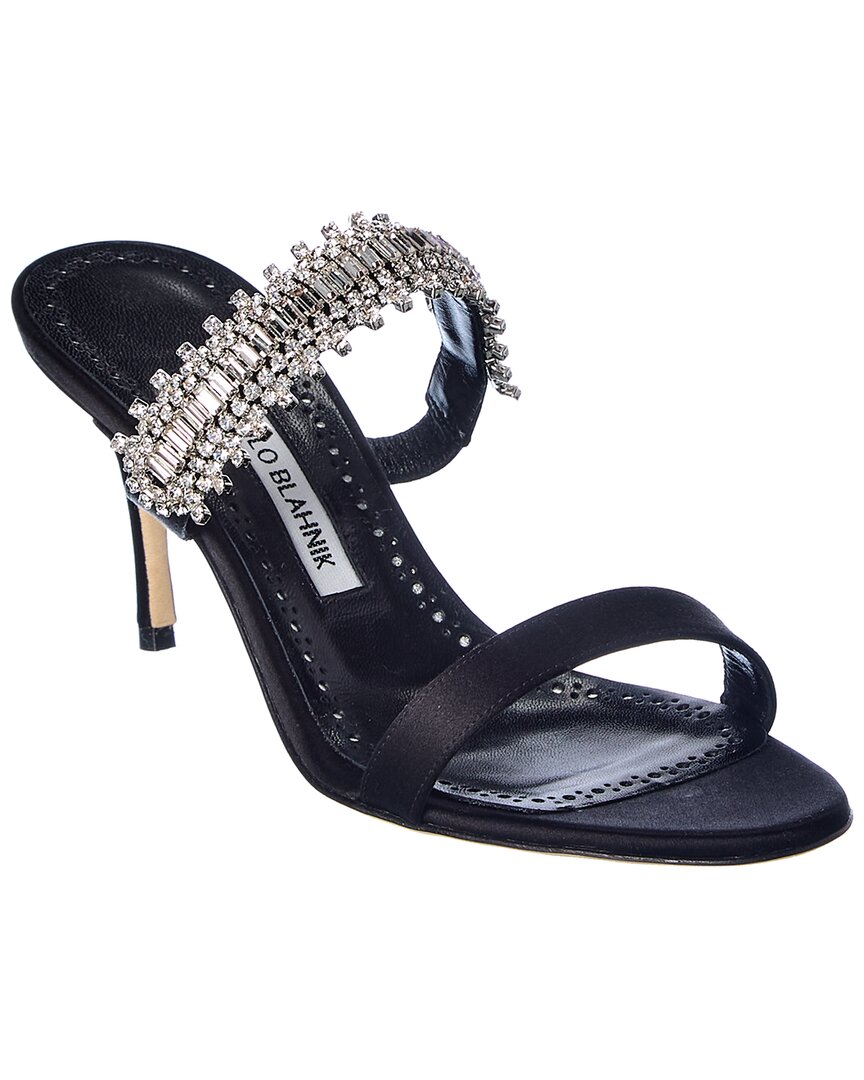 Manolo Blahnik Sako 70 Crystal-embellished Satin Mules In Black