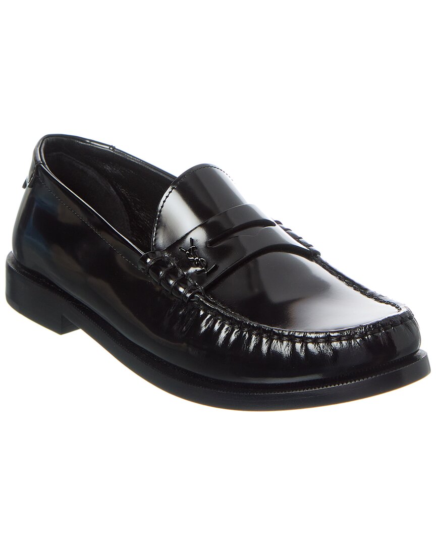 Saint Laurent Black Leather Loafers In Black