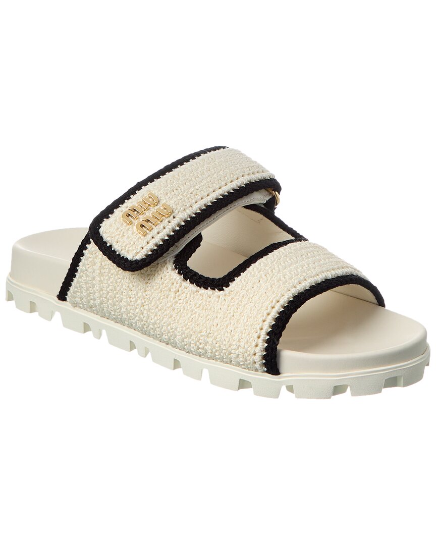 Miu Miu Bicolor Crochet Grip Slide Sandals In White