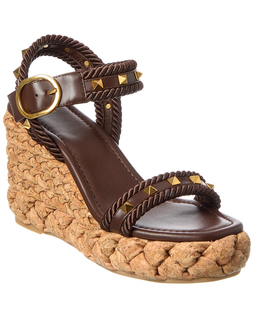 Valentino Rockstud 100 Leather Wedge Sandal
