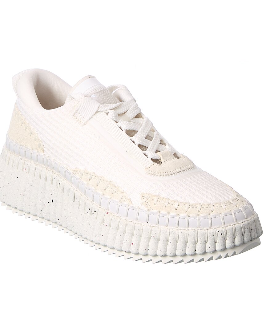 Chloé Nama Embroidered Suede And Recycled Mesh Sneakers In White