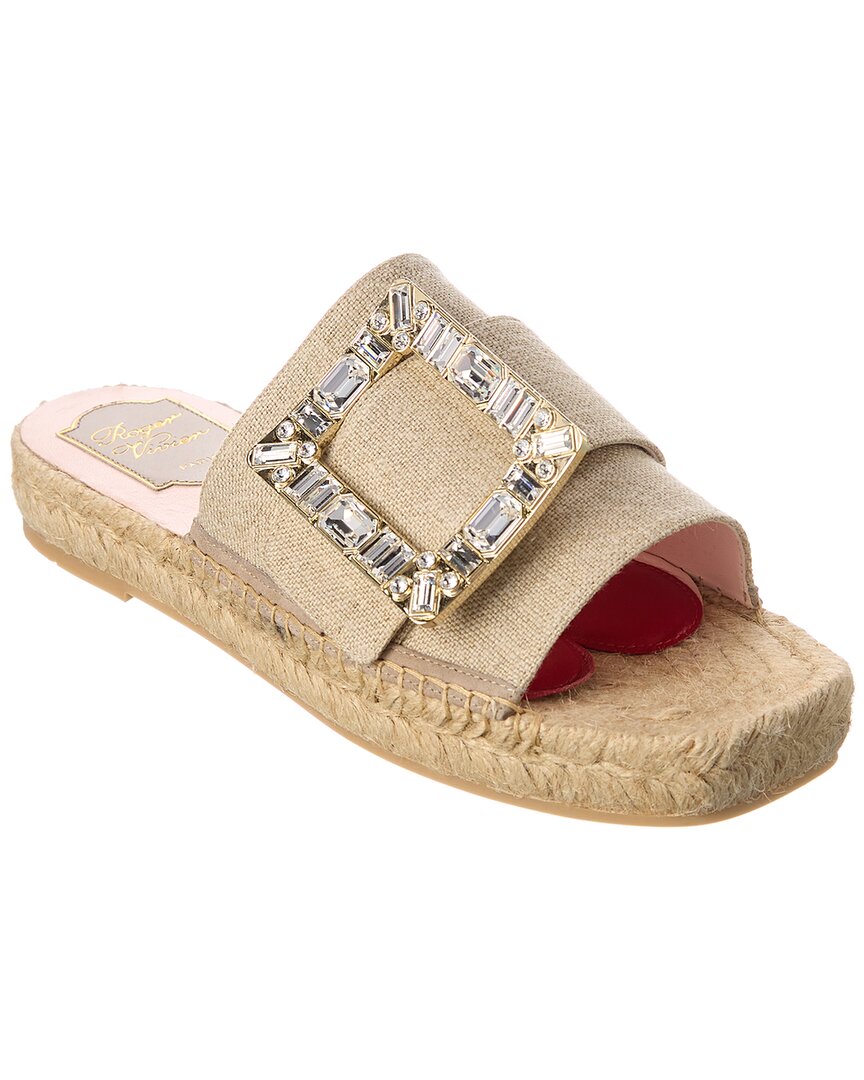Roger Vivier Strass Buckle Canvas Espadrille Sandal