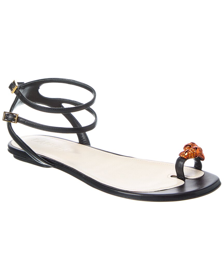 Lanvin Pointed Toe Black Satin Ballerinas With Slingback Design In Black
