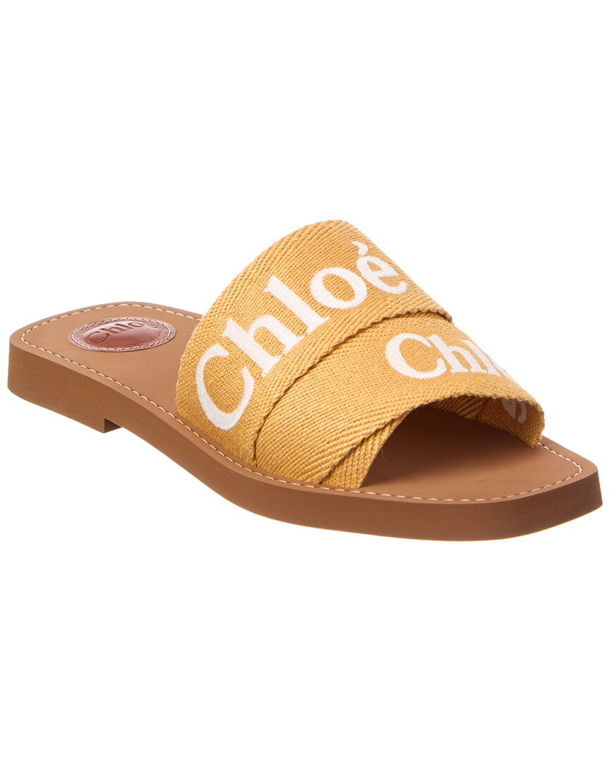 Shop Chloé Woody Logo Canvas Slide In Yellow