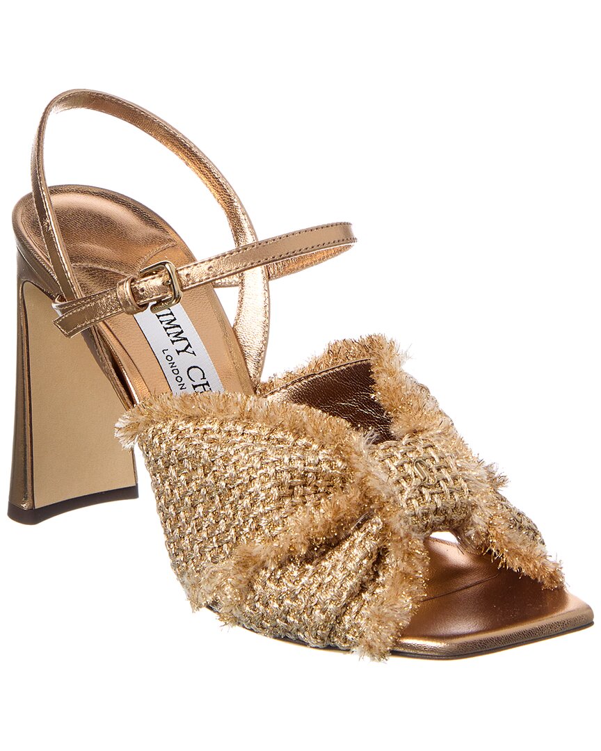 Shop Jimmy Choo Annika 95 Lurex & Leather Sandal In Gold