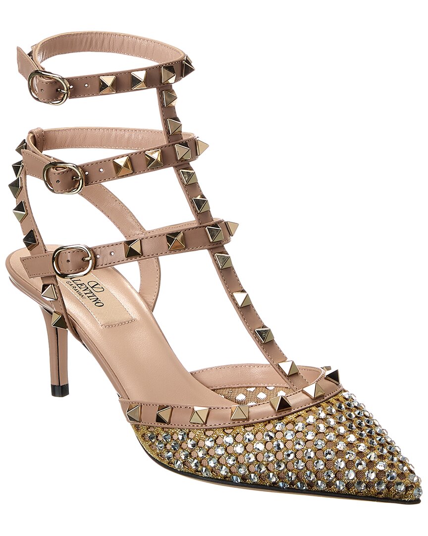 Valentino Garavani Valentino Rockstud Caged 65 Mesh & Leather Ankle Strap Pump
