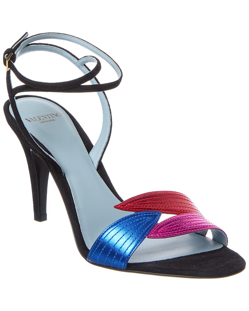 Valentino Folie Foliage Heeled Sandals 85 In Black