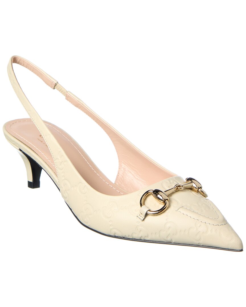 Gucci Horsebit Leather Slingback Pump In White