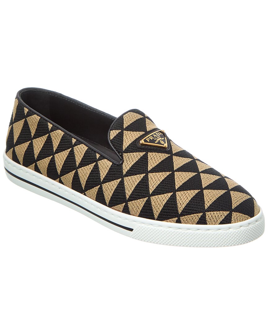 Prada Logo Jacquard & Leather Slip-on Sneaker