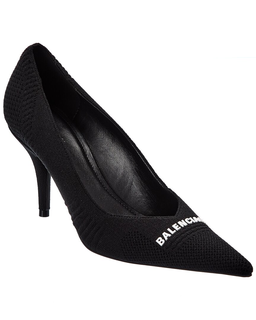 Balenciaga Textured Recycled Knit Logo Pumps In Black