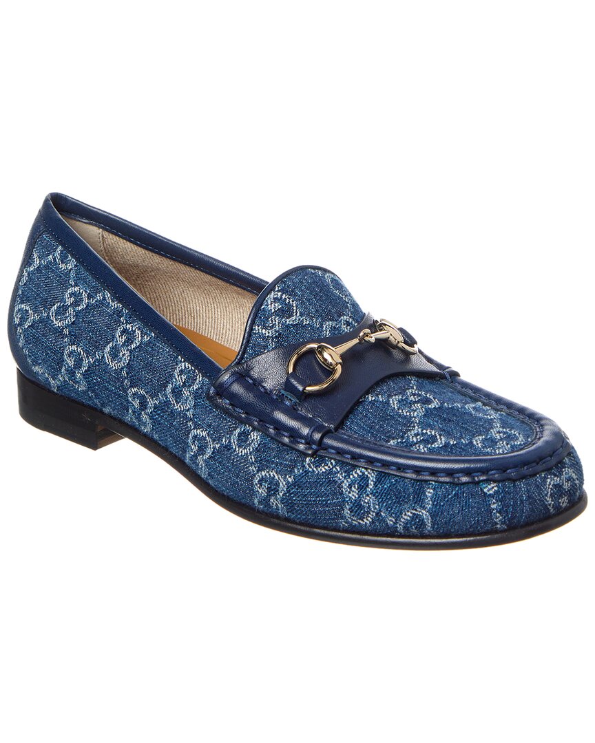 Gucci Denim Loafers With Embroidered Monogram Pattern