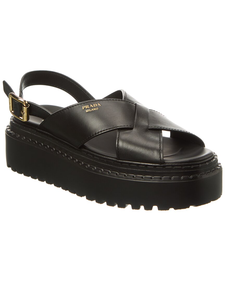 Prada Crisscross Leather Sandal