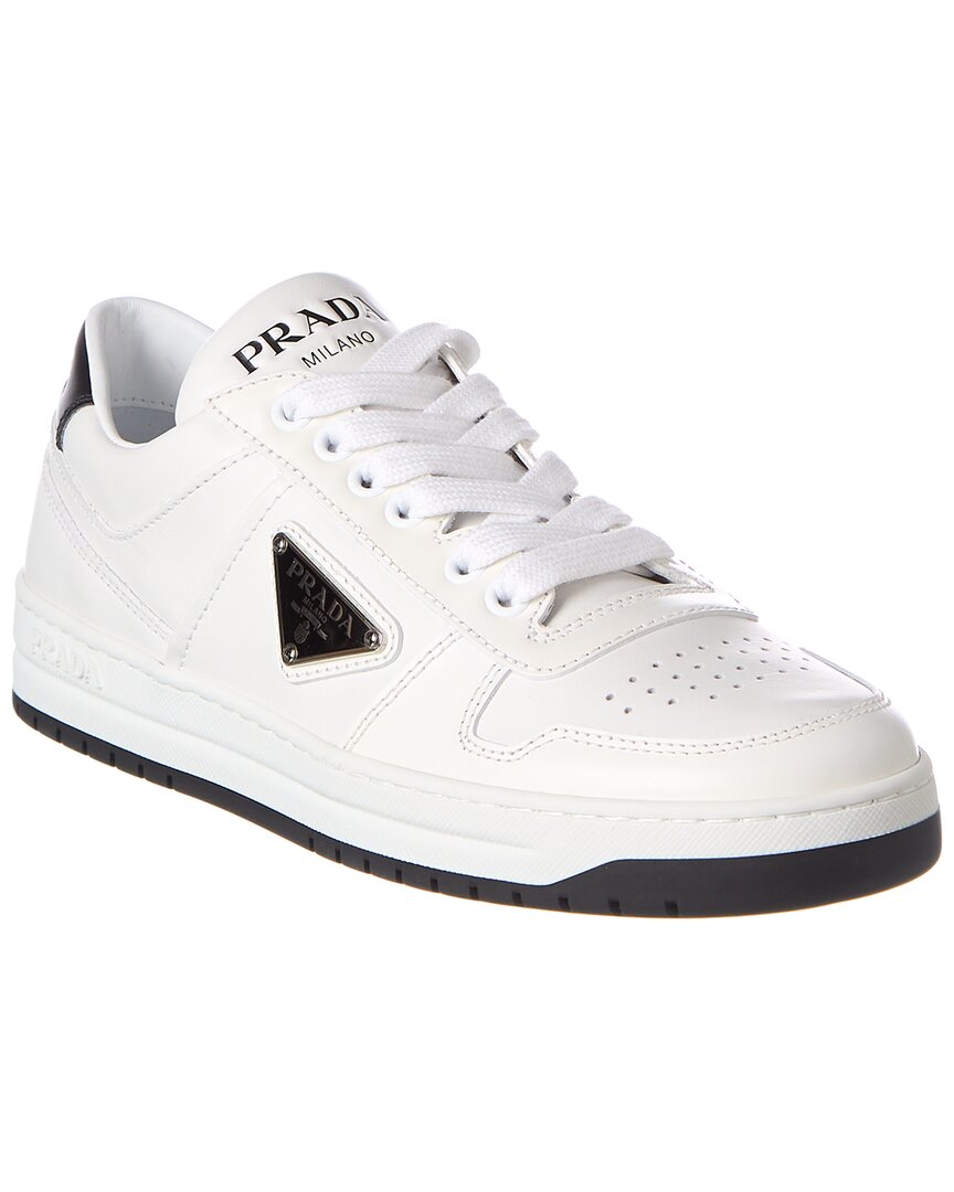 Shop Prada Downtown Perforated Leather Sneaker In White