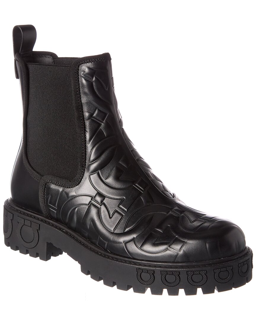 Ferragamo Varsi Gane Gancini Leather Chelsea Boot In Black