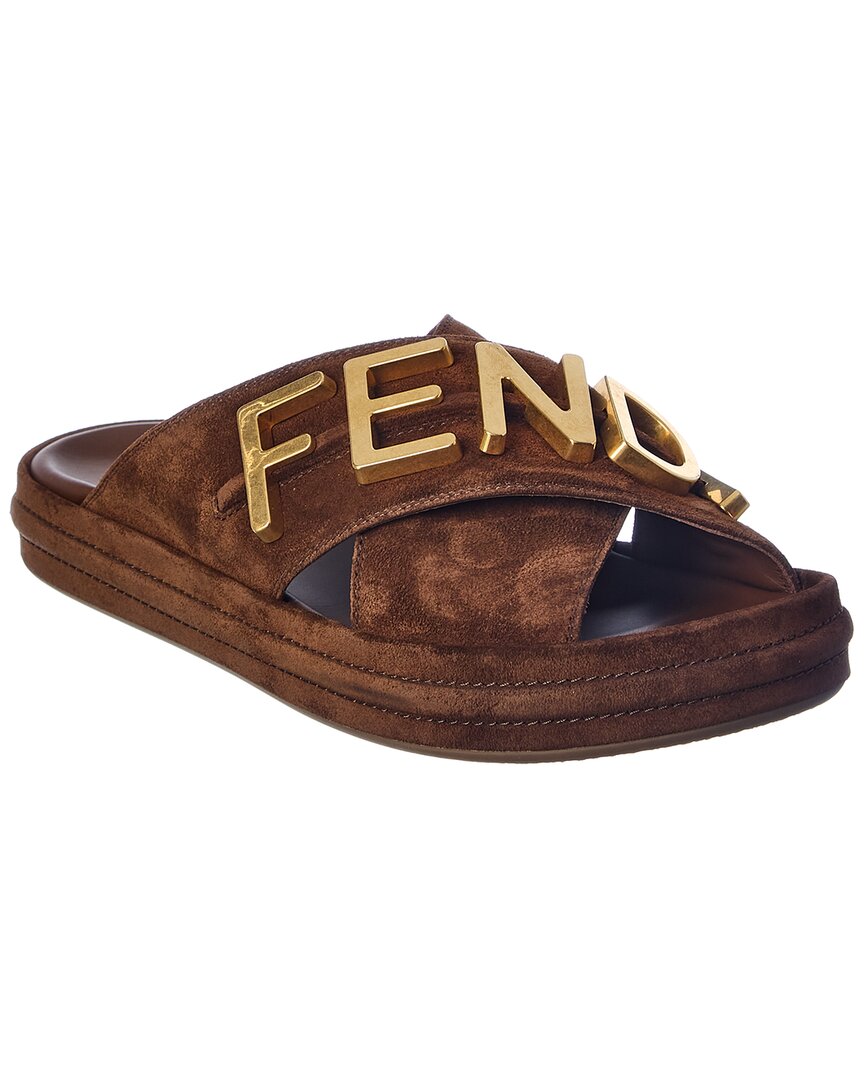 Fendi Logo Suede Sandals In Brown | ModeSens