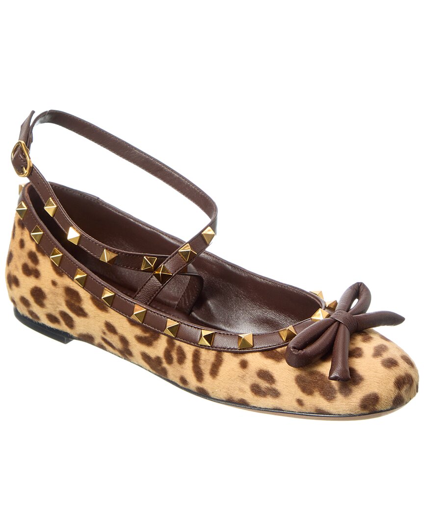 Valentino Garavani Valentino Rockstud Bow Haircalf & Leather Flat
