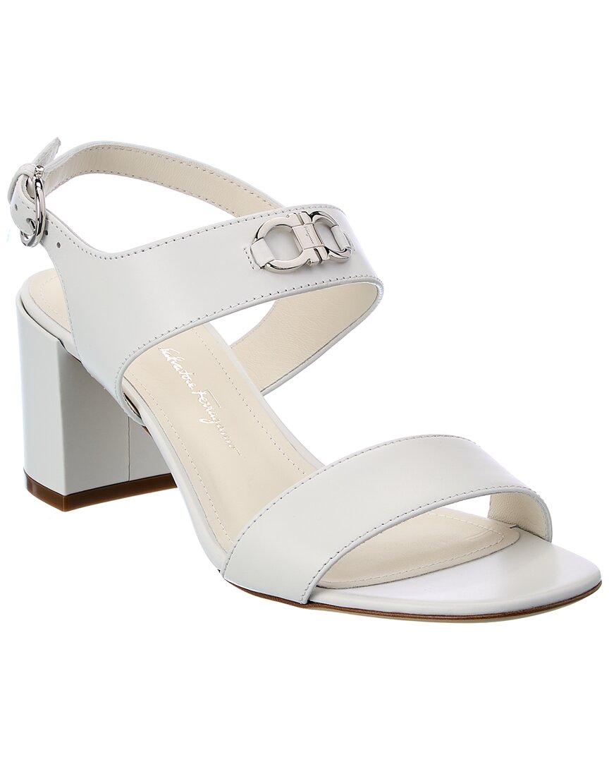 Ferragamo Cayla Calfskin Gancini Bit Slingback Sandals In White