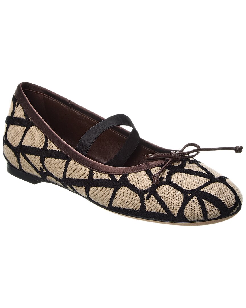 VALENTINO GARAVANI VALENTINO VLOGO TOILE ICONOGRAPHE CANVAS & SATIN BALLERINA FLAT 